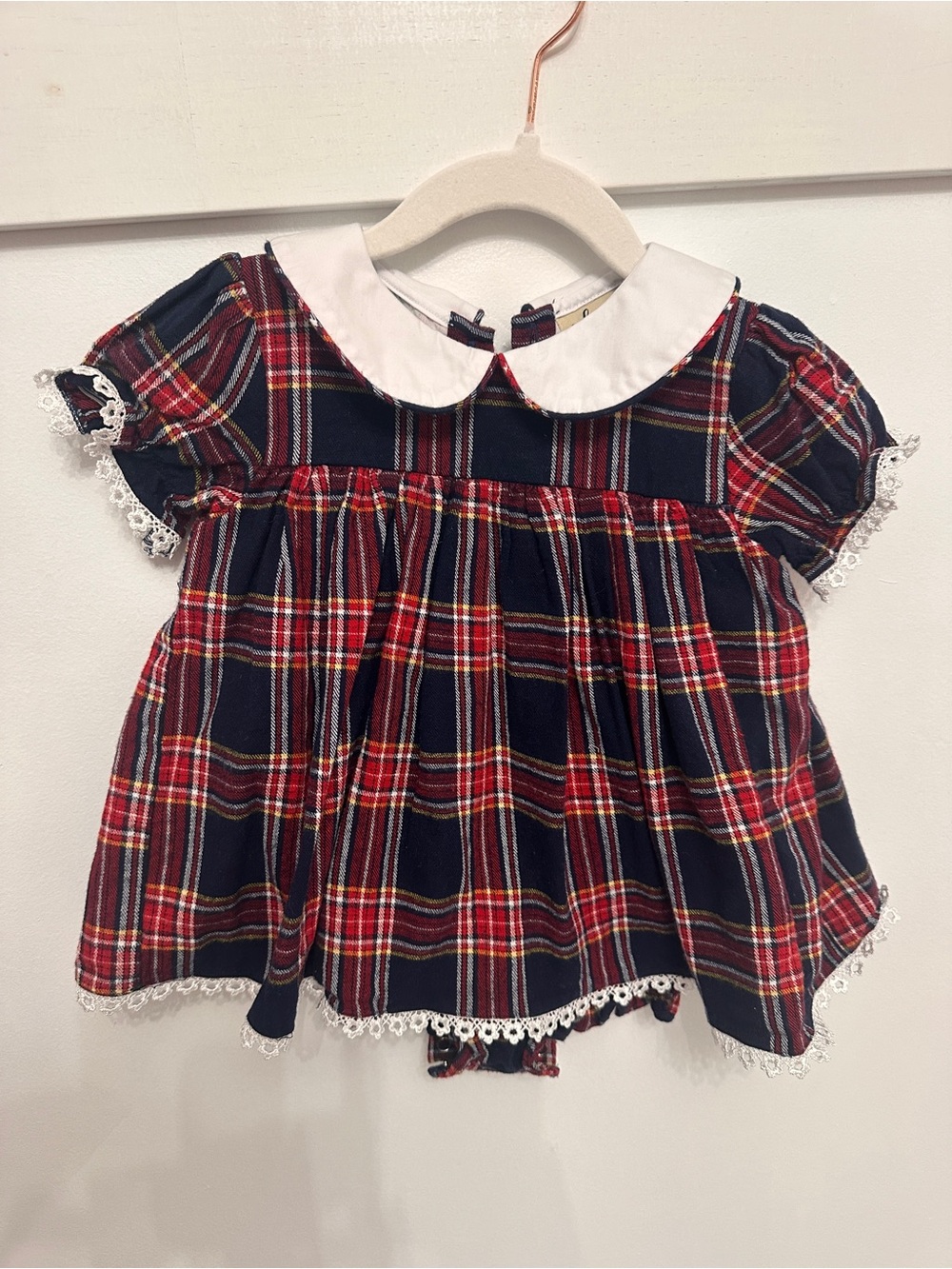 Plaid Peter Pan Collar Baby Top - Red & Navy